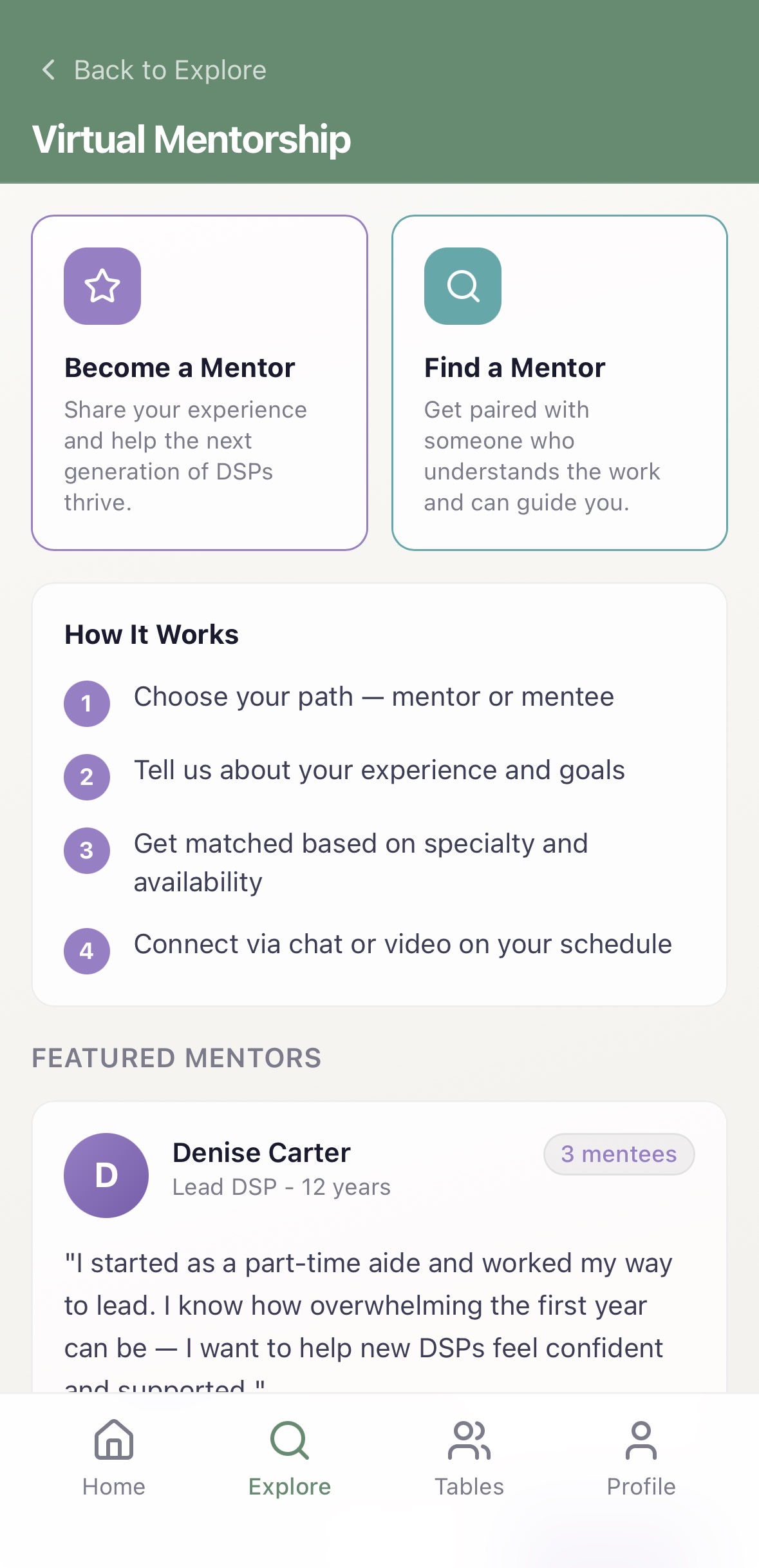Mentorship screen